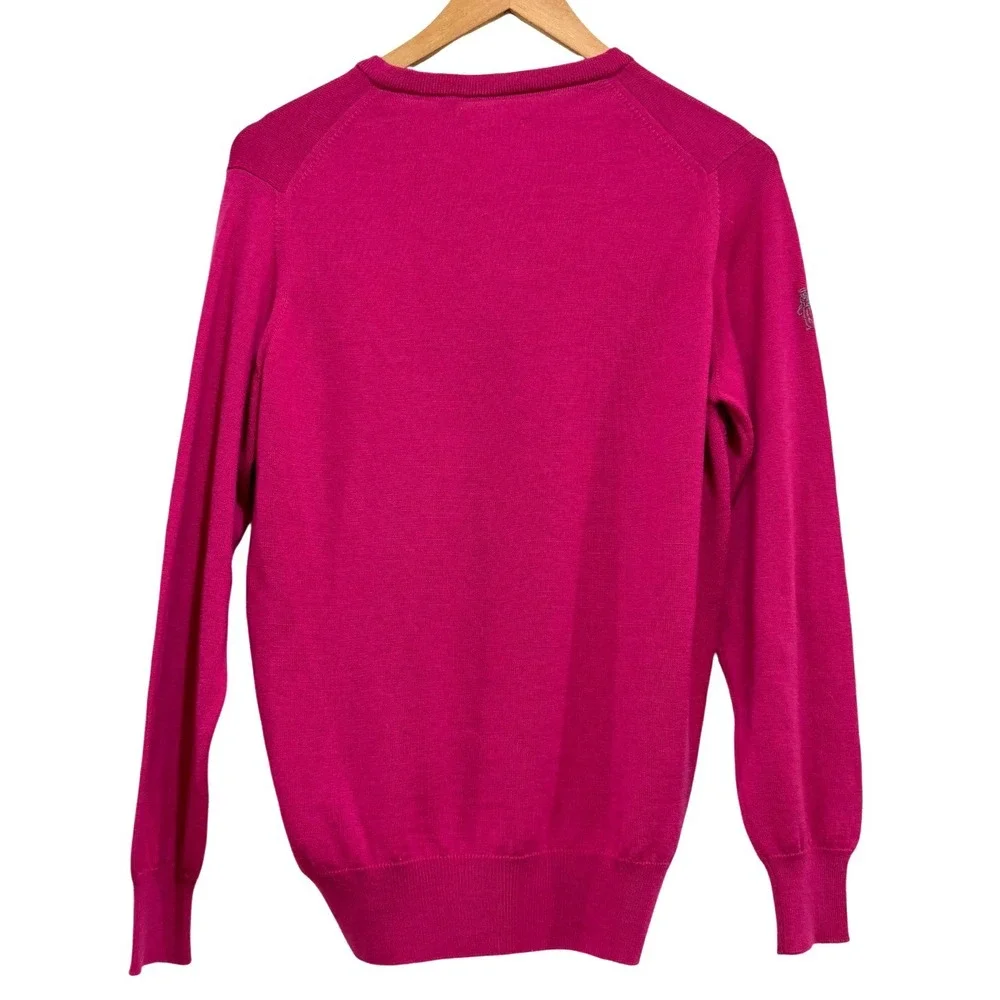 Ashworth Mens Small 100% Merino Wool‎ Pink Omaha Beach Golf Club V-Neck Sweater